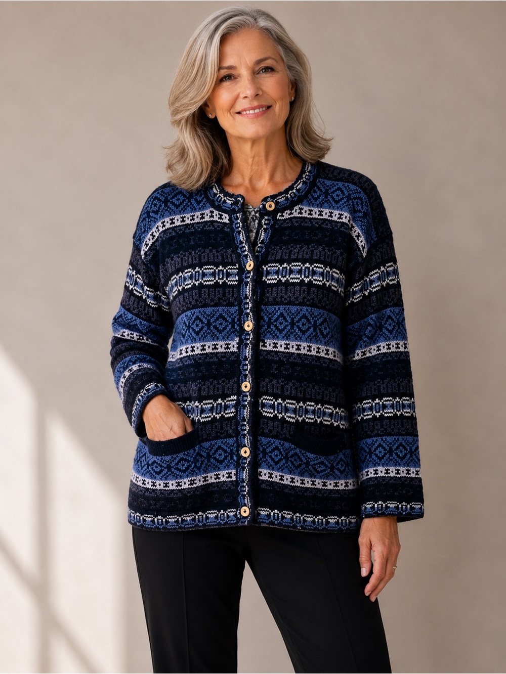 American South Side Alpaca purple Fair Isle Button Cardigan Womens Sz M